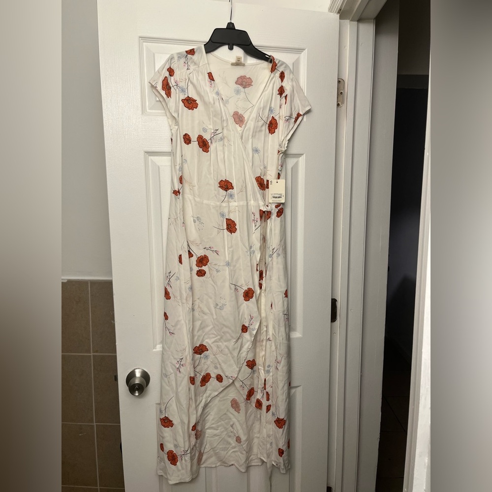 Ana white red floral wrap dress